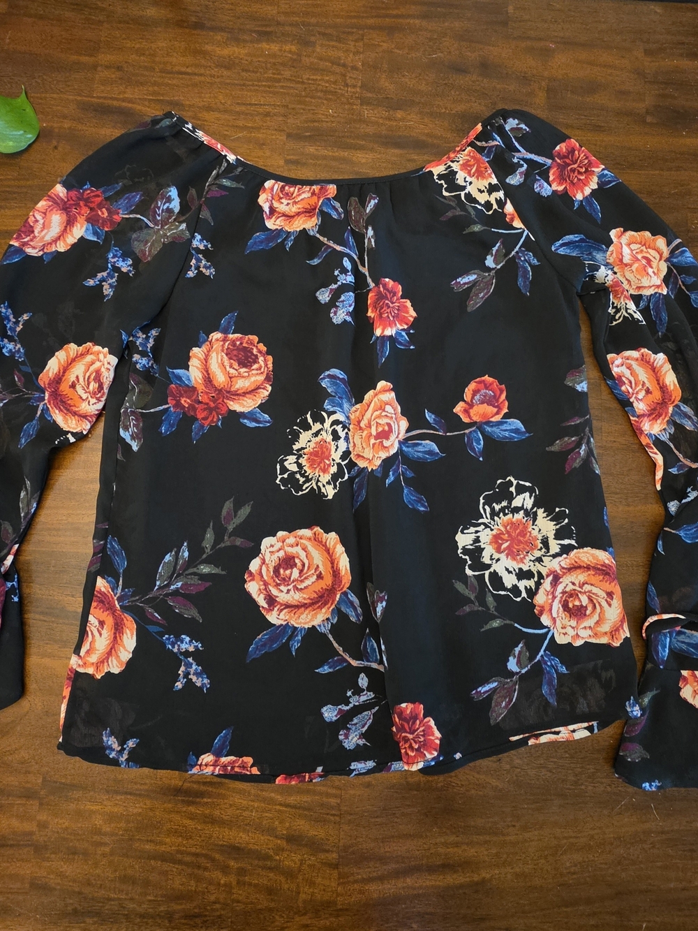 Heart & Soul Black Floral Long Sleeve Boat Neck Blouse Top